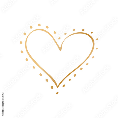 Simple golden doodle hand drawn heart. Isolated design element for valentine's day, wedding, romance