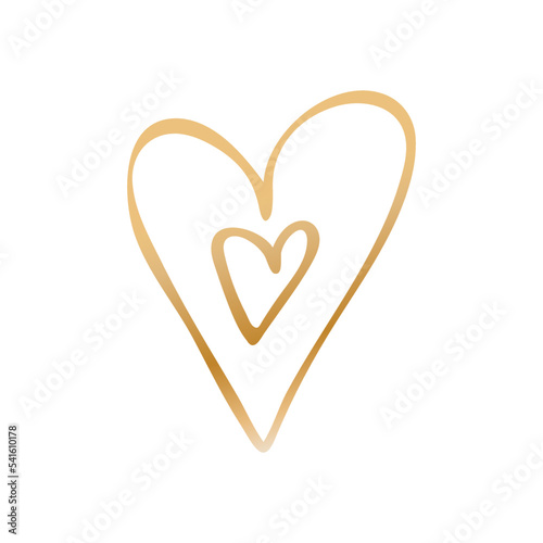 Simple golden doodle hand drawn heart. Isolated design element for valentine's day, wedding, romance
