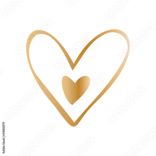 Simple golden doodle hand drawn heart. Isolated design element for valentine's day, wedding, romance