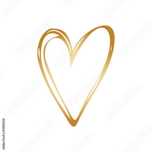 Simple golden doodle hand drawn heart. Isolated design element for valentine's day, wedding, romance