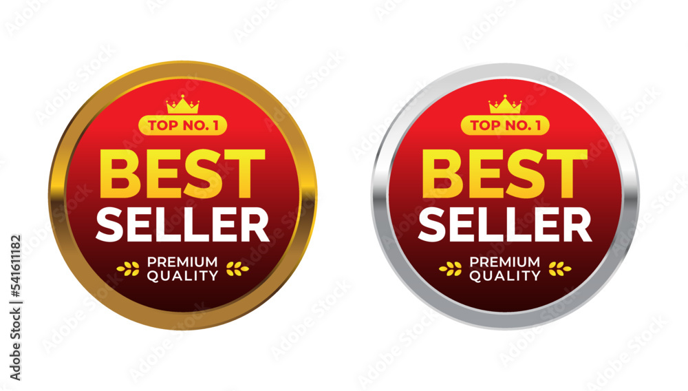 set of Top no. 1 best seller round label. Gold and metal elegant