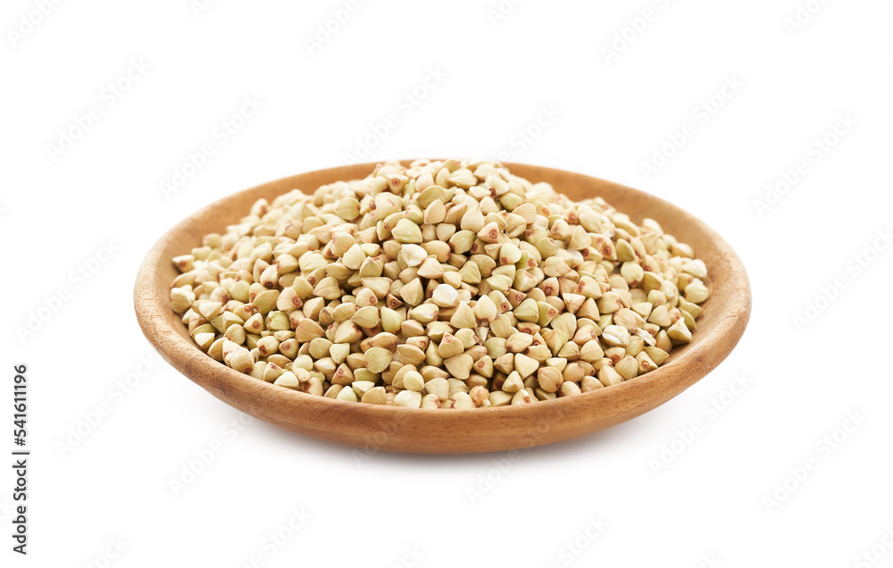 raw buckwheat seed isolated in wood plate on white background. heap of buckwheat seed isolated on white background. buckwheat seeds raw buckwheat seed isolated in wood plate on white background. heap of buckwheat seed isolated on white background. buckwheat seeds