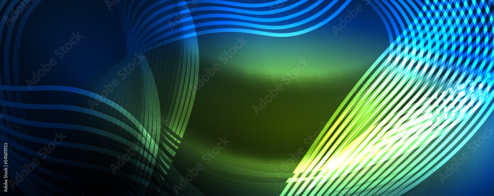 Techno neon wave lines, dynamic electric motion, speed concept. Templates for wallpaper, banner, background, landing page, wall art, invitation, prints Techno neon wave lines, dynamic electric motion, speed concept. Templates for wallpaper, banner, background, landing page, wall art, invitation, prints