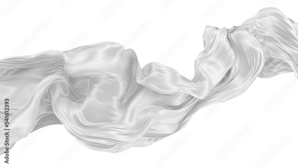 Beautiful flowing fabric of white wavy silk or satin. 3d rendering image. Beautiful flowing fabric of white wavy silk or satin. 3d rendering image.