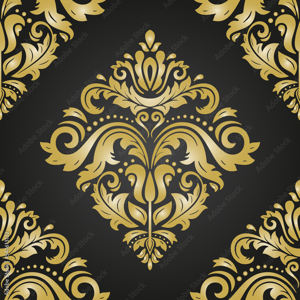 Classic seamless golden pattern. Damask orient ornament. Classic vintage background. Orient black and golden ornament for fabric, wallpaper and packaging