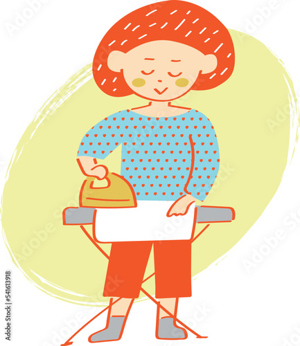 アイロンがけをする女性のイラスト