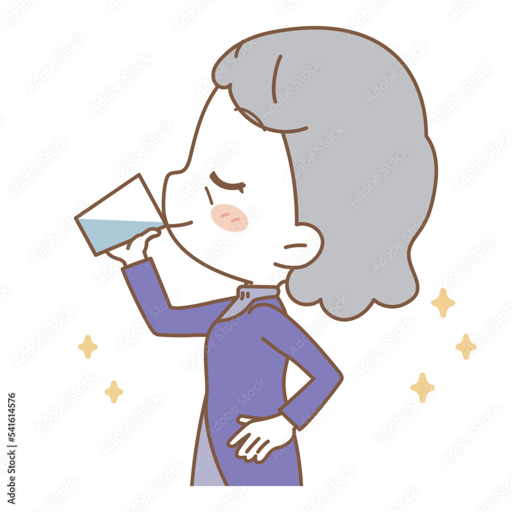 Illustration of a senior woman drinking water, upper body. Illustration of a senior woman drinking water, upper body.