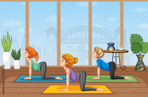 People practicing yoga exercise and meditation