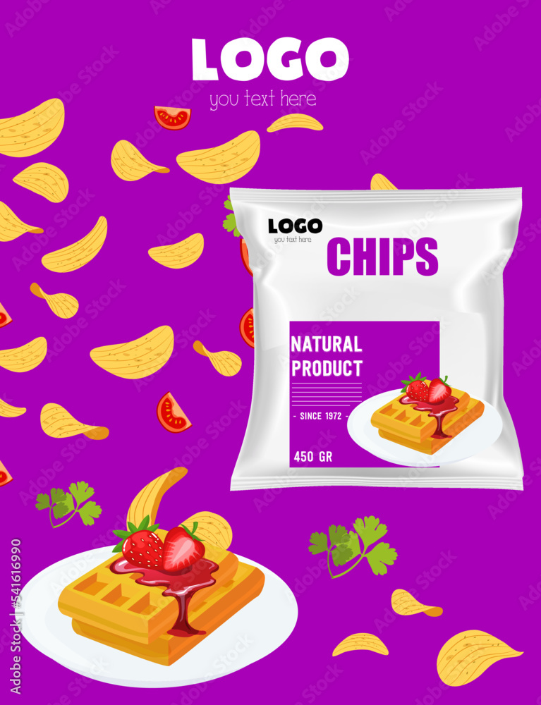 Chips packaging template vector design of 3d bag Chips packaging template vector design of 3d bag
