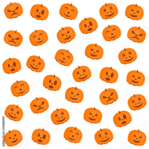 Pattern Pumpkin on white background. Smiley face. Orange Pumpkin on Halloween day. The background was used for Halloween. Vector illustration
