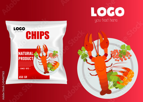 Chips packaging template vector design of 3d bag