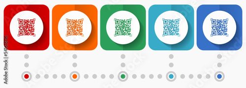 Qr code, shopping vector icons, infographic template, set of flat design symbols in 5 color options