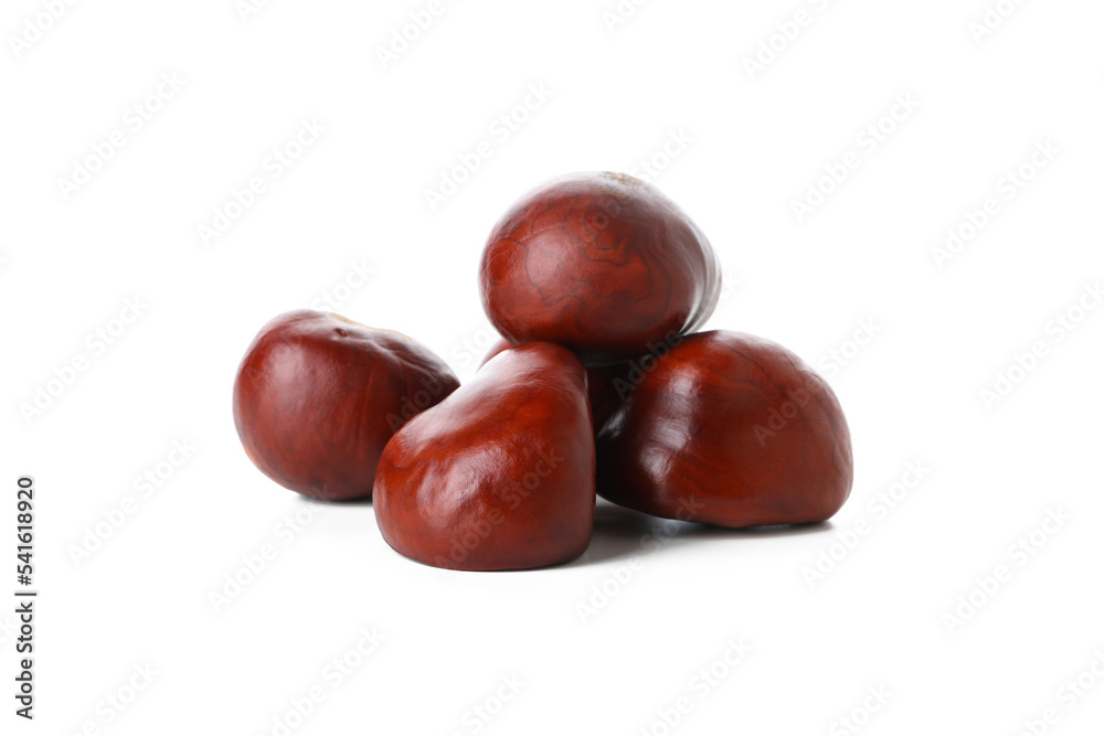 Fresh and ripe chestnuts, isolated on white background Fresh and ripe chestnuts, isolated on white background
