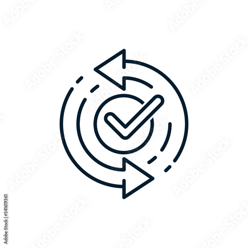 Concept implementation, confirm. Vector linear icon isolated on white background.