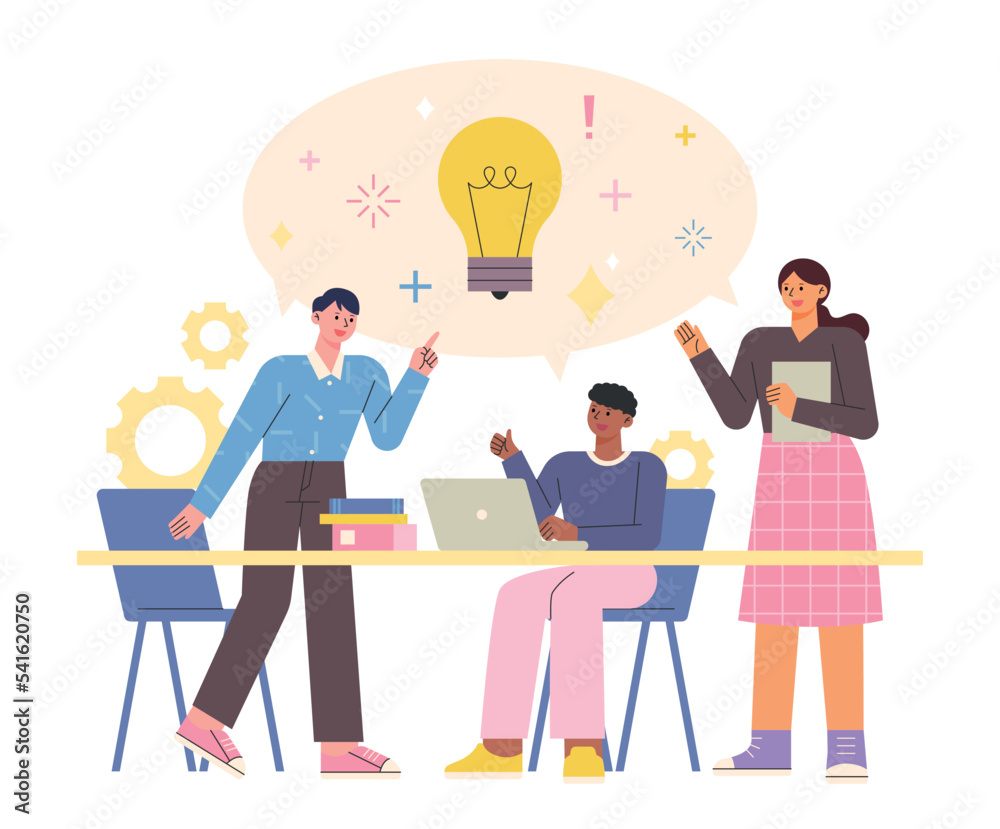 People are sitting at the table, actively discussing opinions and brainstorming. flat vector illustration. People are sitting at the table, actively discussing opinions and brainstorming. flat vector illustration.
