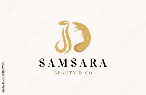 Luxurious woman face beauty logo icon design template flat vector