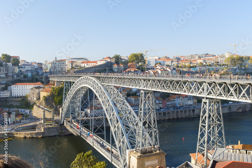 Iron bridge called Dom Luis bridge in Porto, Portugal crossing the river Douro
