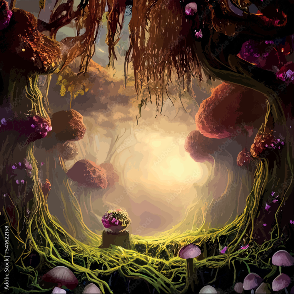 surreal mushroom landscape, fantasy wonderland landscape with mushrooms ...