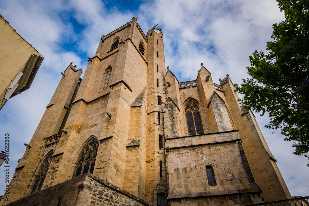 Fototapeta premium View on the gothic Saint Etienne collegiate church in the village of Capestang in the south of France (Herault)