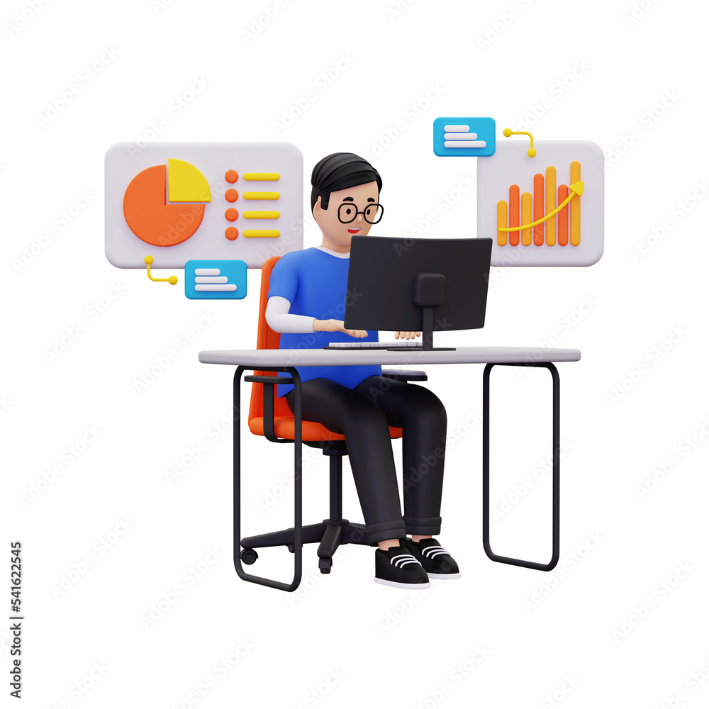 3d Man Doing Online Analysis illustration