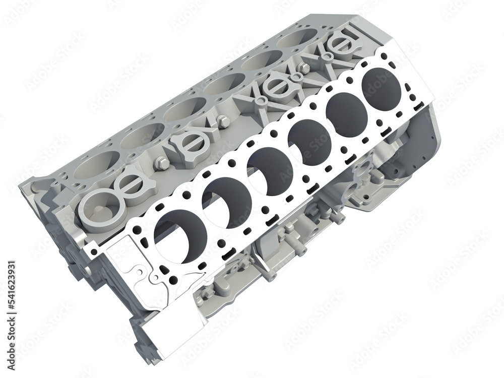 V12 Engine Block vehicle part 3D rendering on white background V12 Engine Block vehicle part 3D rendering on white background