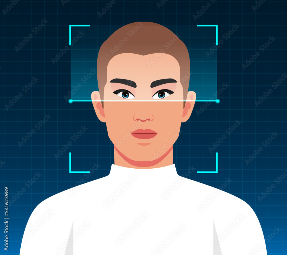 Biometric scanning of man, Face ID, personal verification, cyber