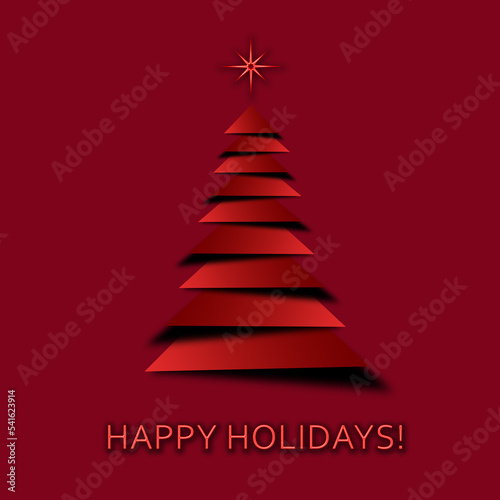 Christmas and New Years red background with Christmas Tree and text message happy holidays
