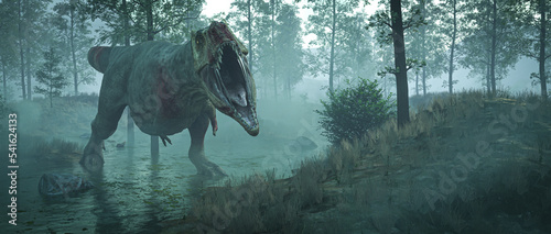 Fotografia 3d illustration. dinosaurs tyrannosaurus rex in the ancient world