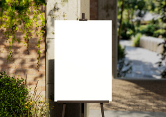 white Board, welcome sign, Seating chart Mockup , outdoors. Greeting template with clipping path