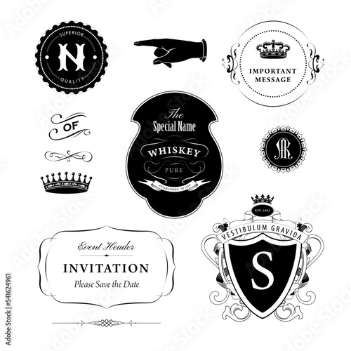 vector set: calligraphic design elements, vintage emblems and stamps