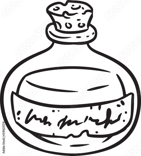 Potion cartoon bottle icon. Bottle jar outline comic style image. Hand drawn lineart illustration for prints, designs, cards. On white background. Web, mobile, infographics