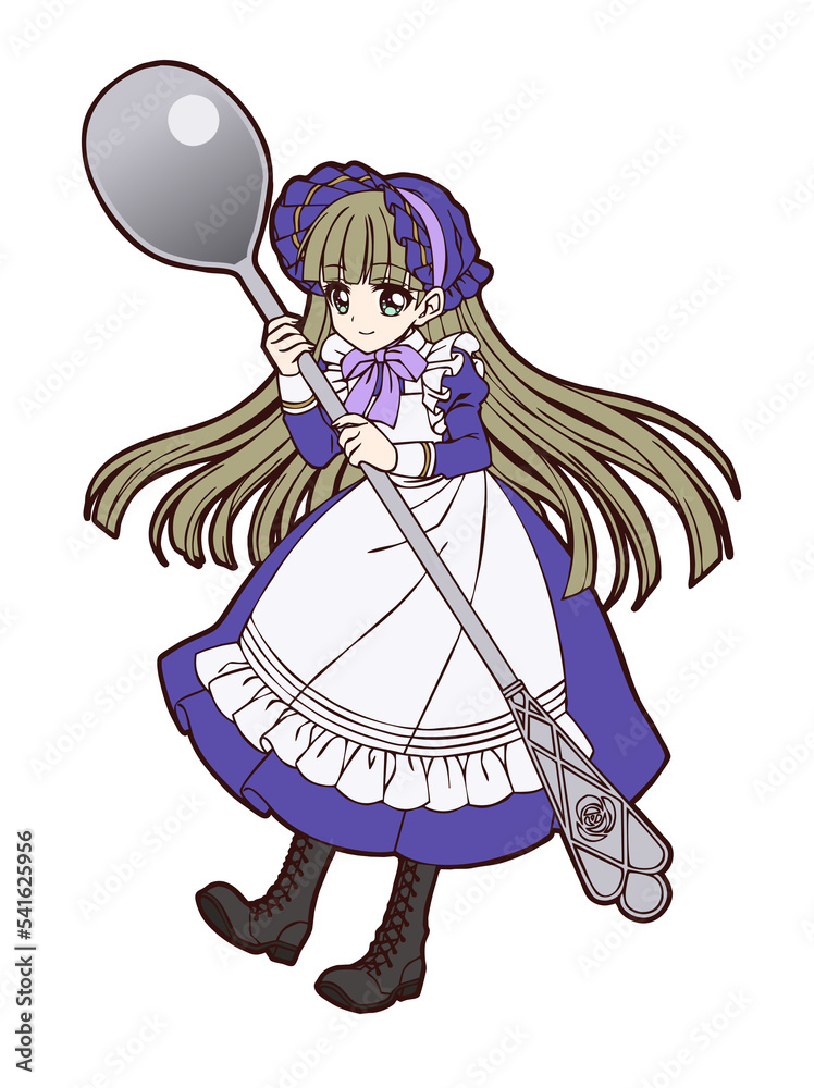Illustration of a little girl with a spoon in anime style Stock ...