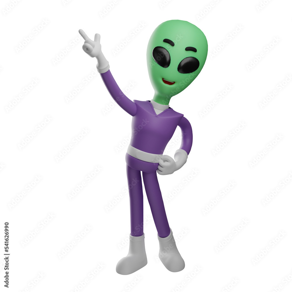 3D illustration. 3D Alien character cartoon has a sweet smile. with a cool pose, hands on your waist. Shows a smiling expression. 3D Cartoon Character 3D illustration. 3D Alien character cartoon has a sweet smile. with a cool pose, hands on your waist. Shows a smiling expression. 3D Cartoon Character