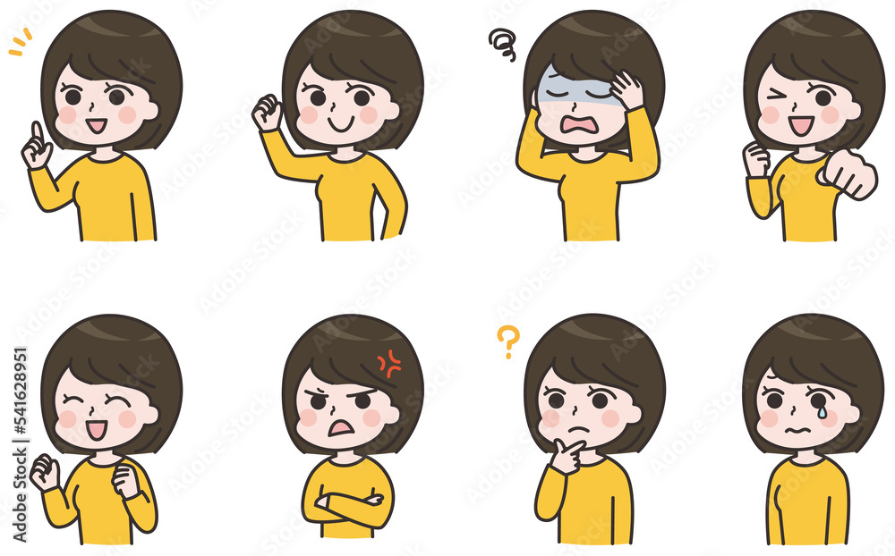 色々な女性の表情イラストセット 色々な女性の表情イラストセット