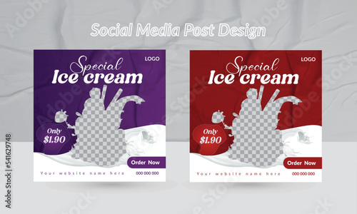 Ice cream social media post design template, sweet dessert, delicious ice-cream social media post design, Ice cream shop social media post.