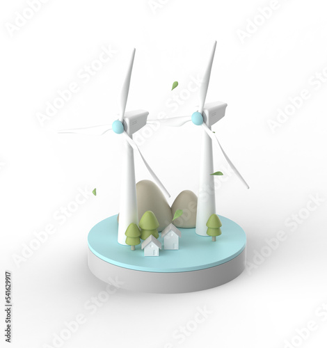 wind turbine energy 3d icon. Wind power generation green and clean energy.