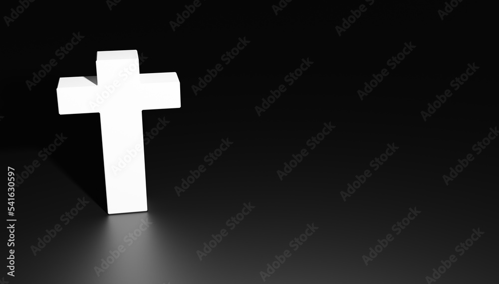 Abstract 3d-rendering of a single white cross in front of a black background Abstract 3d-rendering of a single white cross in front of a black background