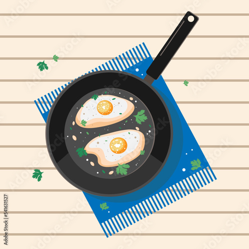 Two fried eggs in a frying pan