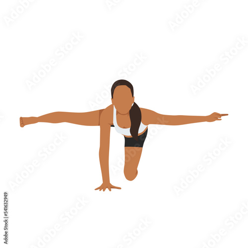 Woman doing Awkward Airplane Balance Pose. Practice Awkward Airplane Balance Pose. Flat vector illustration isolated on white background