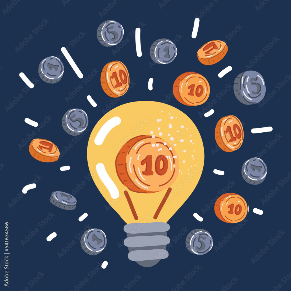 Cartoon Vector Illustration Of Idea Make Money Coin In Light Bulb
