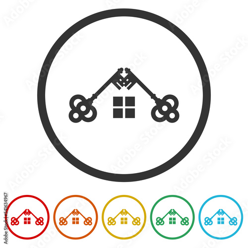 Real Estate logo Home icon. Set icons in color circle buttons