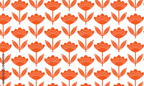Seamless retro pattern with flowers. Simple hand drawn stamp illustration.  