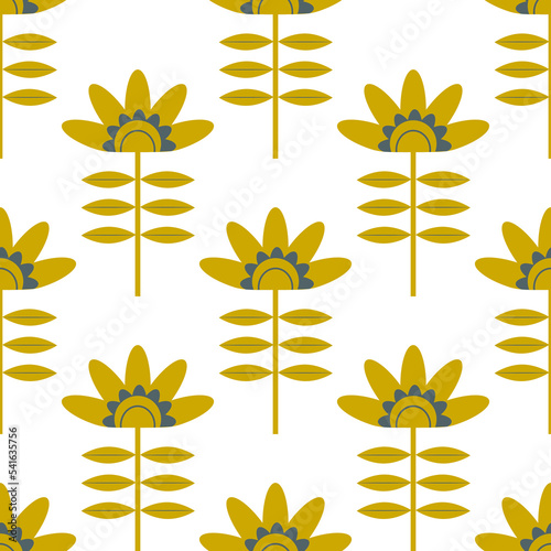 Scandinavian folk style flowers - seamless floral pattern based on traditional folk art ornaments, sweden nordic style. Vector illustration. Simple retro colors 70s