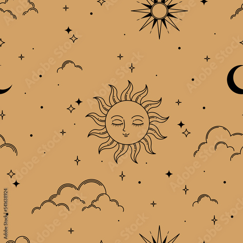 Esoteric sky element seamless pattern background. Flat occult style