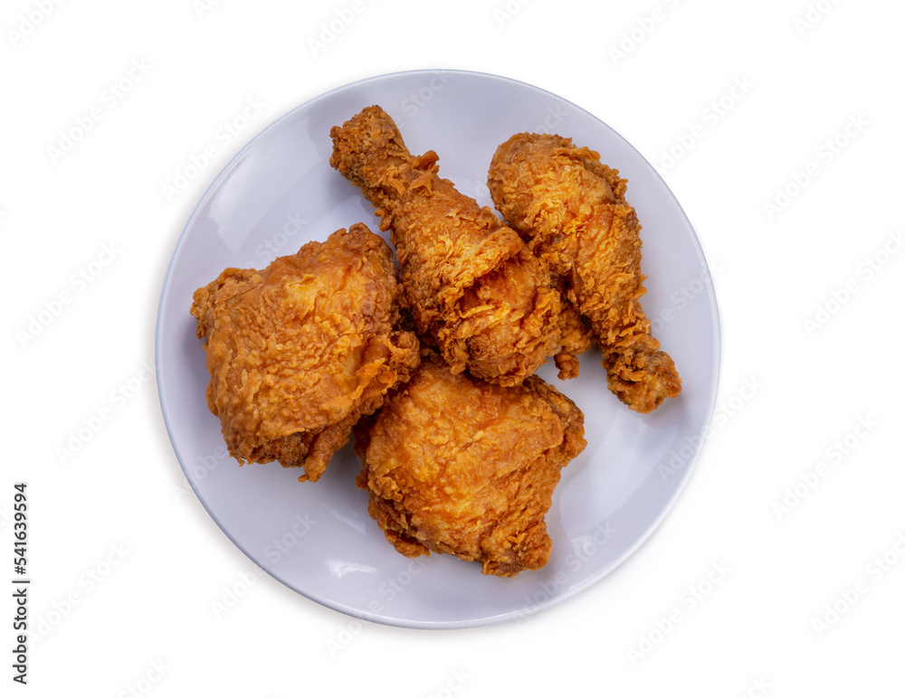 Fried chicken isolated on white With clipping path, Fried chicken on white dish ready to serve. Fried chicken isolated on white With clipping path, Fried chicken on white dish ready to serve.