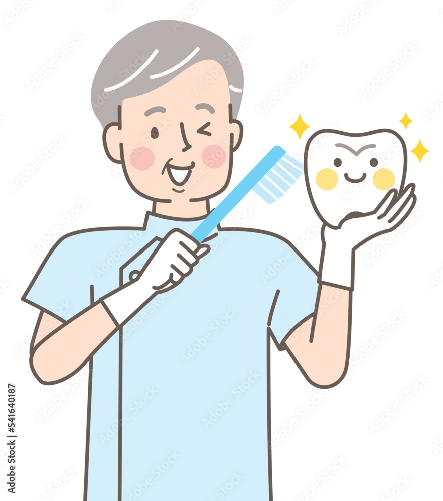 歯磨きの指導をする歯科医師のベクターイラスト素材