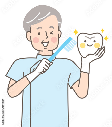 歯磨きの指導をする歯科医師のベクターイラスト素材