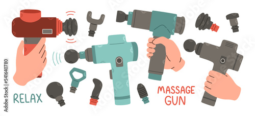 Massage gun set isolated on white background vector