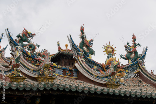 Colorful Pottery Sculpture Ridges and Brick Carvings, Lingnan Style Architecture at Tonghuai Temple of Guan Yu and Yue Fei, Quanzhou, Fujian, China
