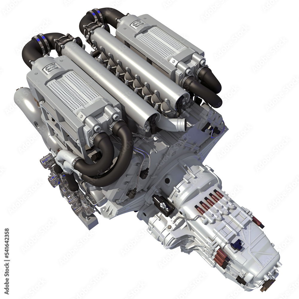 V16 Engine 3D rendering on white background V16 Engine 3D rendering on white background